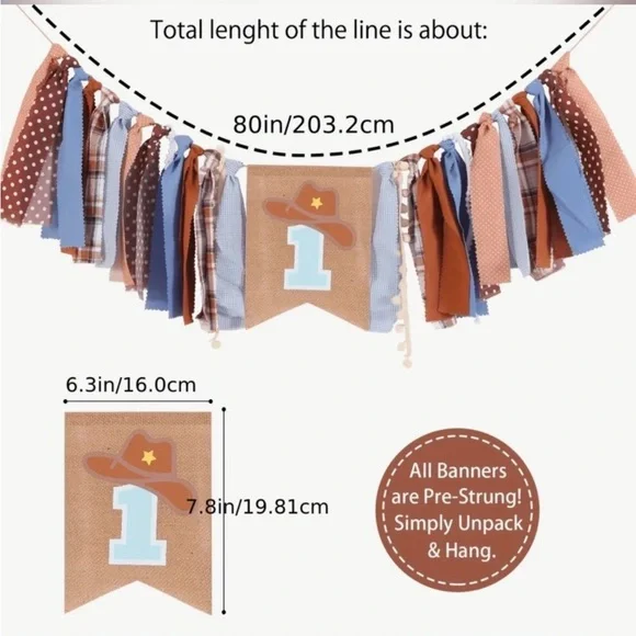 1st Rodeo Birthday Cowboy High Chair Banner - Picture 4 of 4